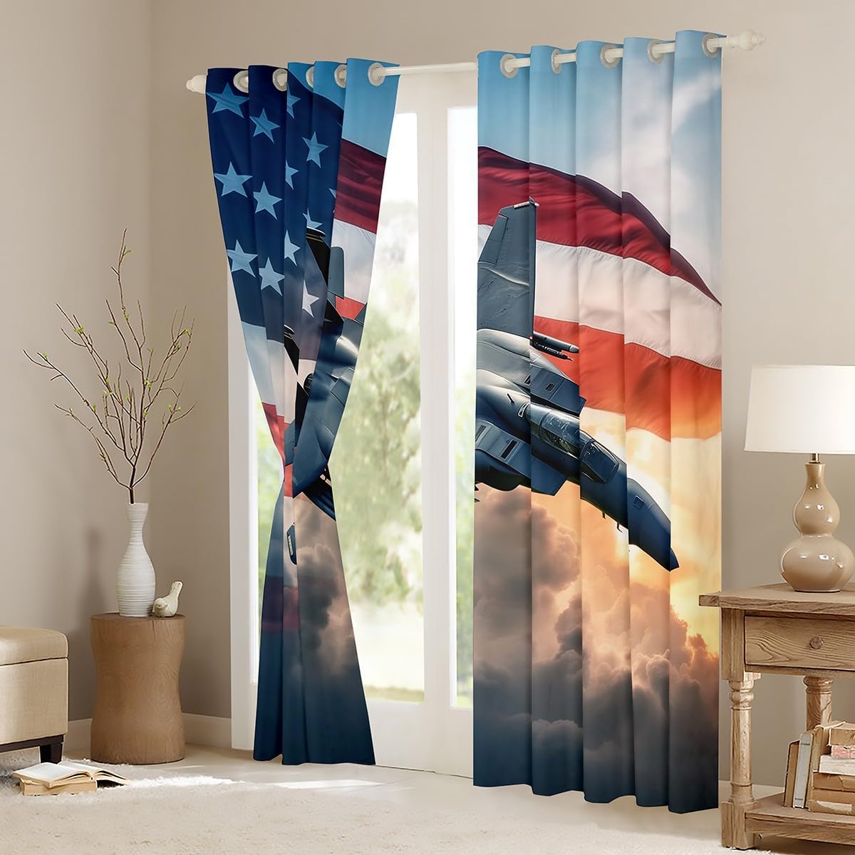Fighter Aircraft Curtains,Kids Adults Teens Room Decor Boys Girls Airplane Boys Girls Window Treatment Curtain,3D Military Plane Window Drapes,Top 2 Panel,42Wx84L