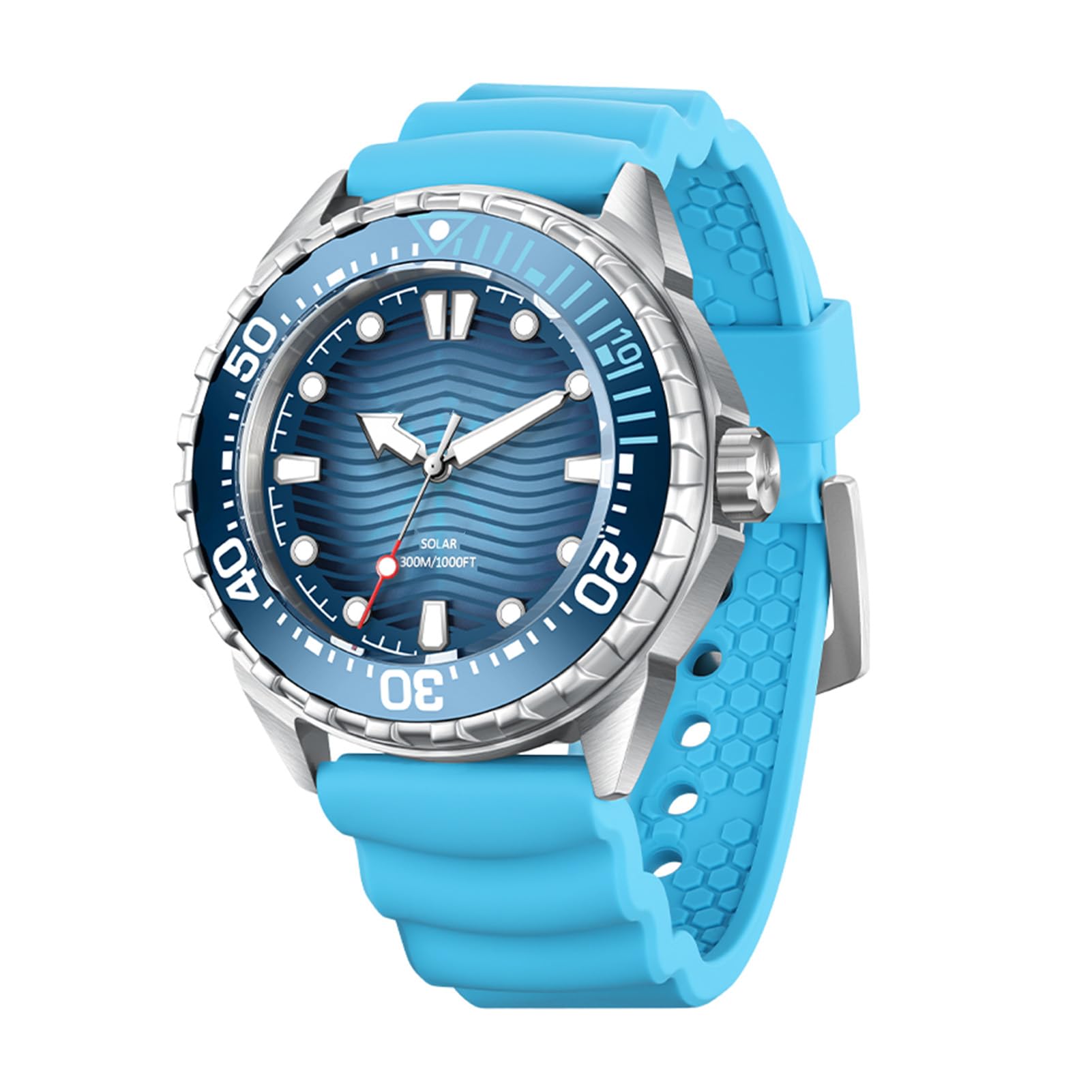 Matybobe Montre de Plongée à Quartz à énergie Solaire, Lueur Nocturne, Bracelet en Silicone Résistant à la Pluie pour Hommes et Femmes, Précision Durable et Respectueuse de (Bleue)