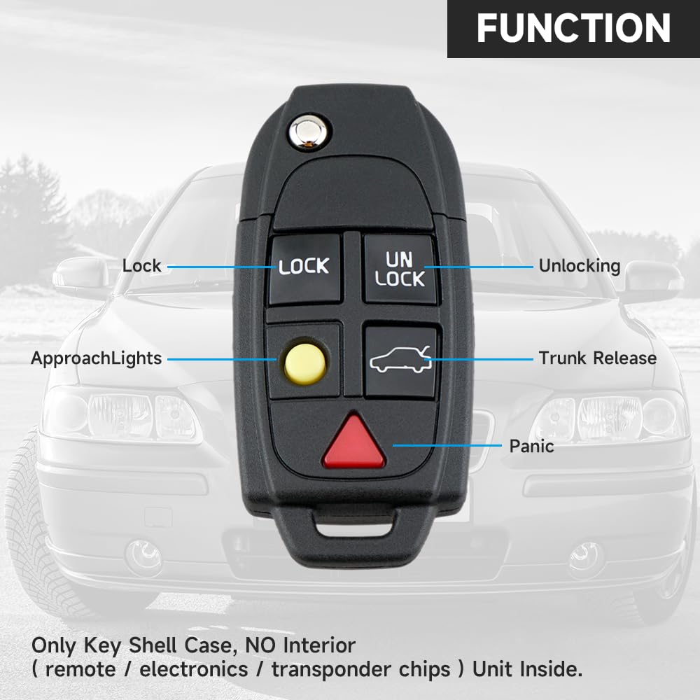 Replacement Key Fob Shell For Volvo S60 S80 V70 XC70 XC90 – Flip Remote Case, 4 Button