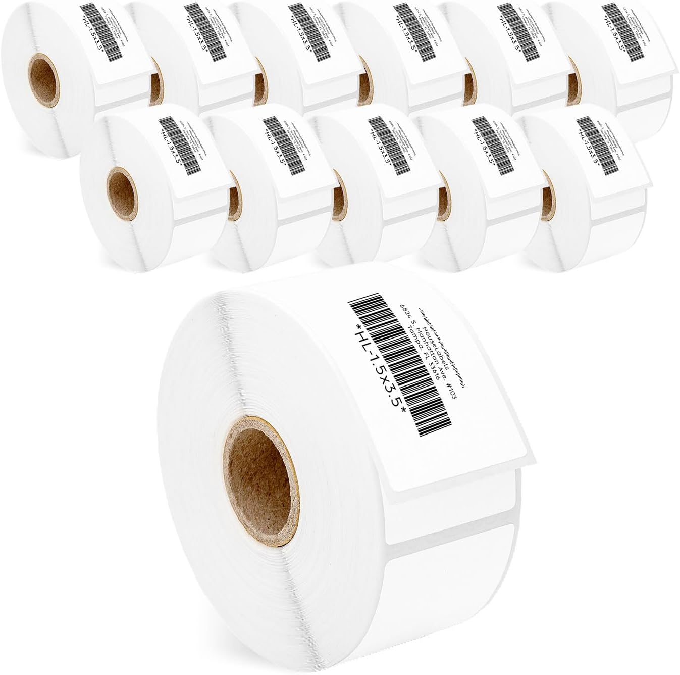 HOUSELABELS 1.5" x 3.5" Multipurpose Labels on 1" Core Compatible with Zebra and Rollo Printers, 12 Rolls / 500 Labels per Roll