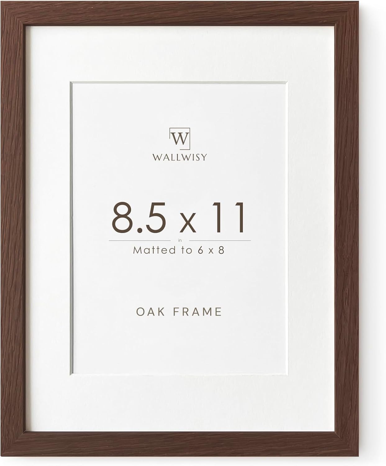 8.5x11 Picture Frame, Solid Oak Wood 8.5 by 11 Picture Frame with Mat to 6x8(Openning Size is 5.5x7.5), 11x8.5 Natural Oak Frames for Wall and Tabletop Display, (Walnut Set of 1)