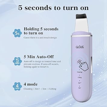 GUGUG Skin Scrubber Spatula Pore Cleaner Blackhead Remover, 4 Modes, Purple | Face spatula for facial deep cleansing with 4 modes, designed to help clean pores and remove blackheads during home skincare.