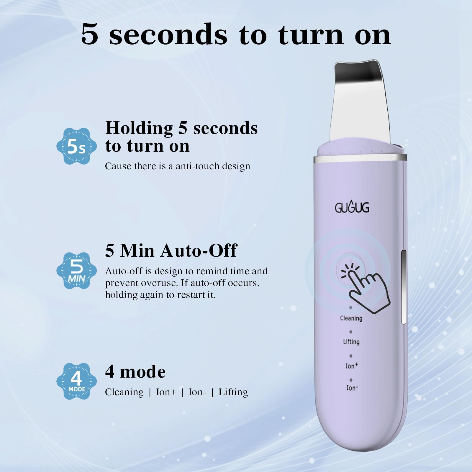GUGUG Skin Scrubber Spatula Pore Cleaner Blackhead Remover,4 Modes,Purple view 5