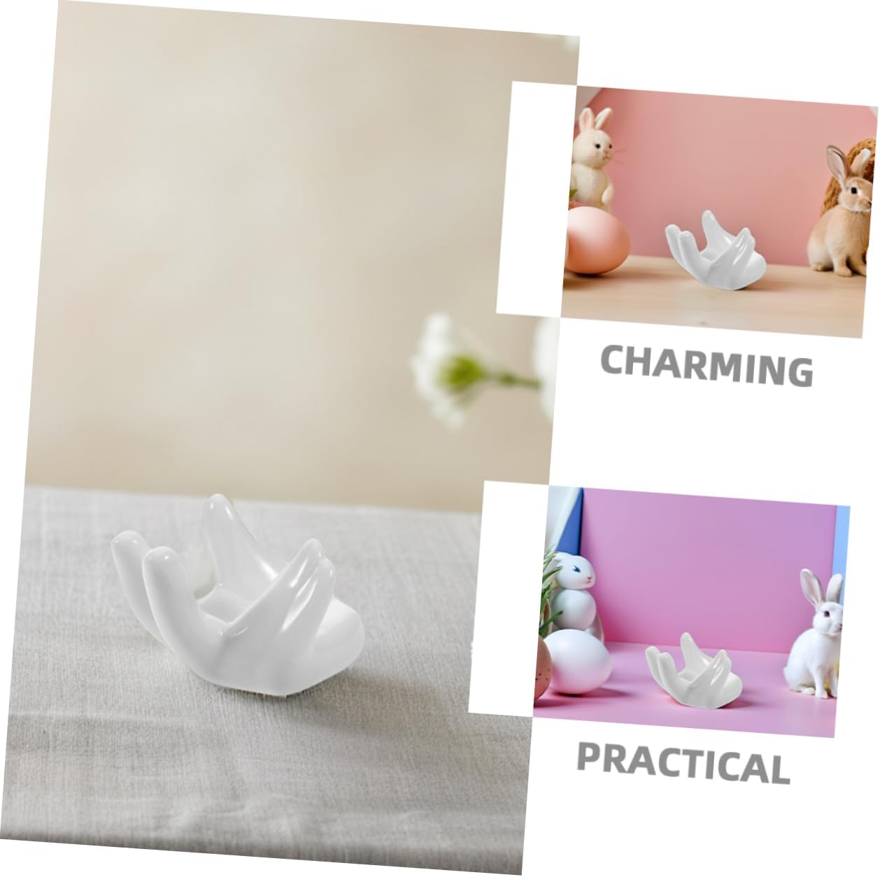 Luxshiny 6Pcs Hand Shaped Ceramic Egg Cup Holder Whimsical Porcelain Egg Display Stand for Hard Boiled Eggs Creative Kitchen Decor for Easter Celebrations and Family Gatherings