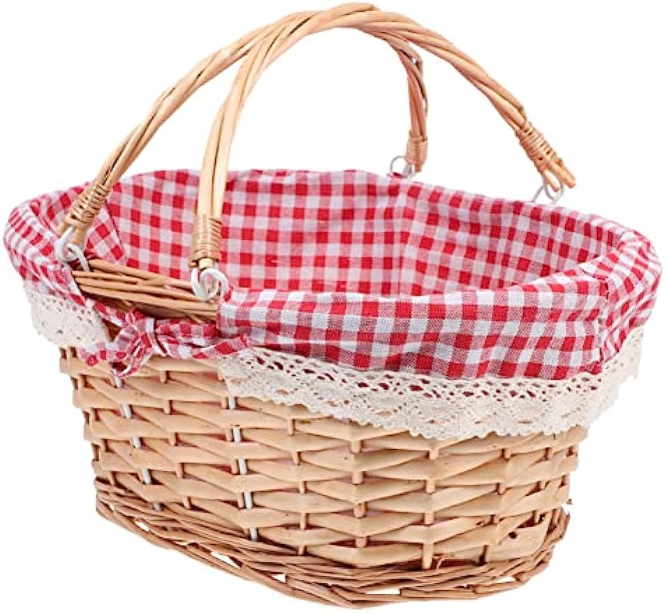 Cesto Da Picnic In Vimini Fatto A Mano 26x18x14 Cm - Cesto Intrecciato Con Manico E Doppio Coperchio, Per Picnic E Regali