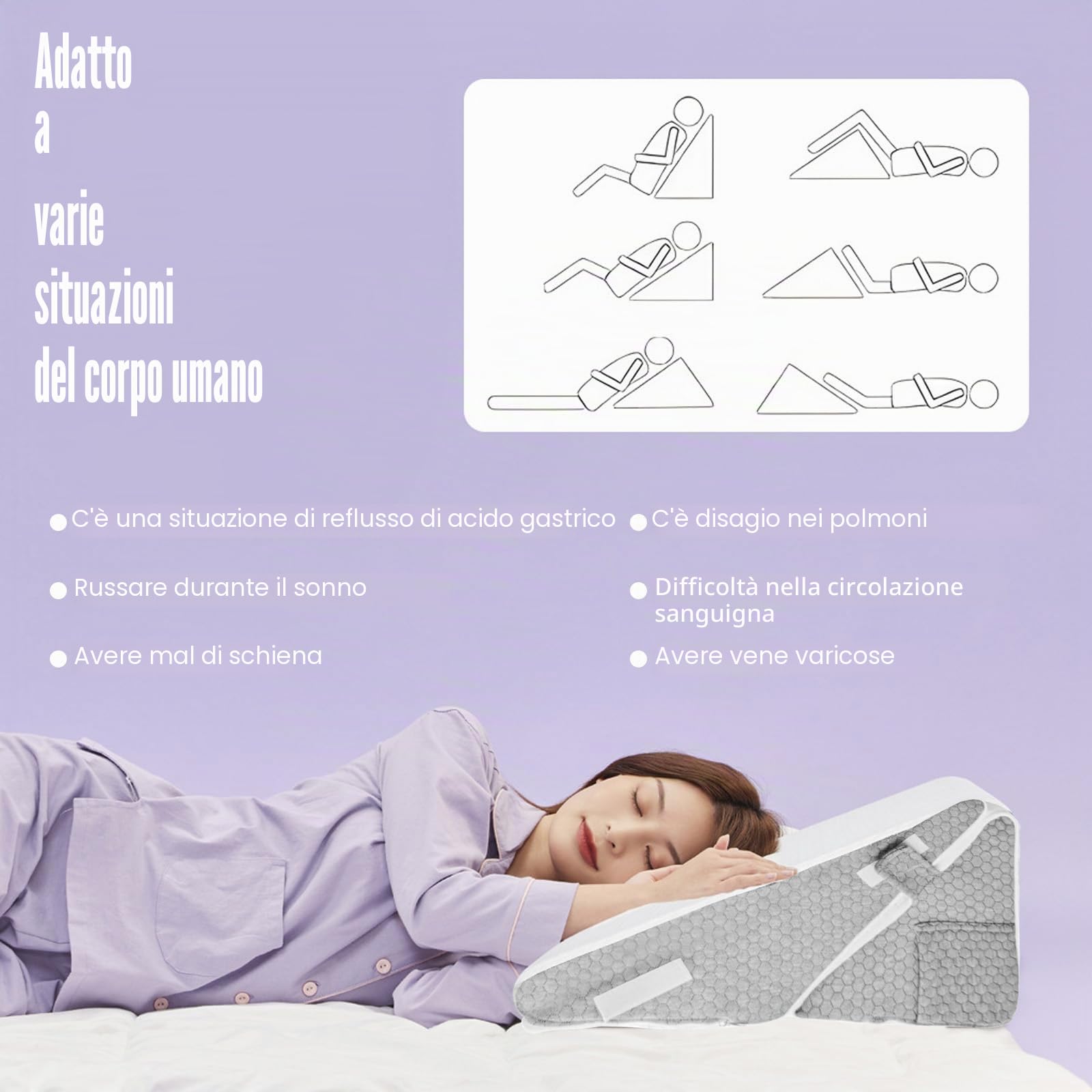 Set di 2 cuscini a cuneo, in memory foam, rimovibili, inclinabili, con poggiatesta per sollevamento gambe, supporto schiena, reflusso acido, russare, post-chirurgia, lettura (grigio)