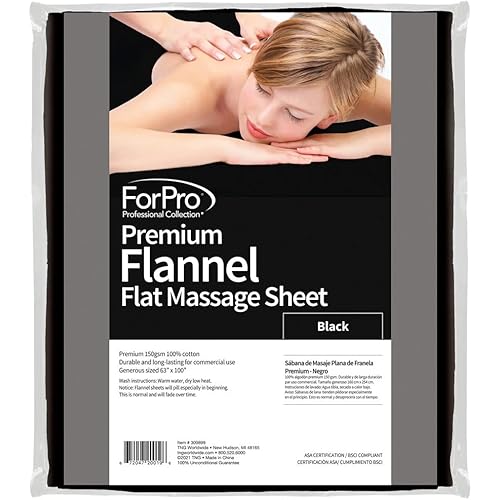ForPro Premium Flannel Flat Sheet for Massage Tables, Ultra-Light, Stain and Wrinkle-Resistant, 63" W x 100" L, Black