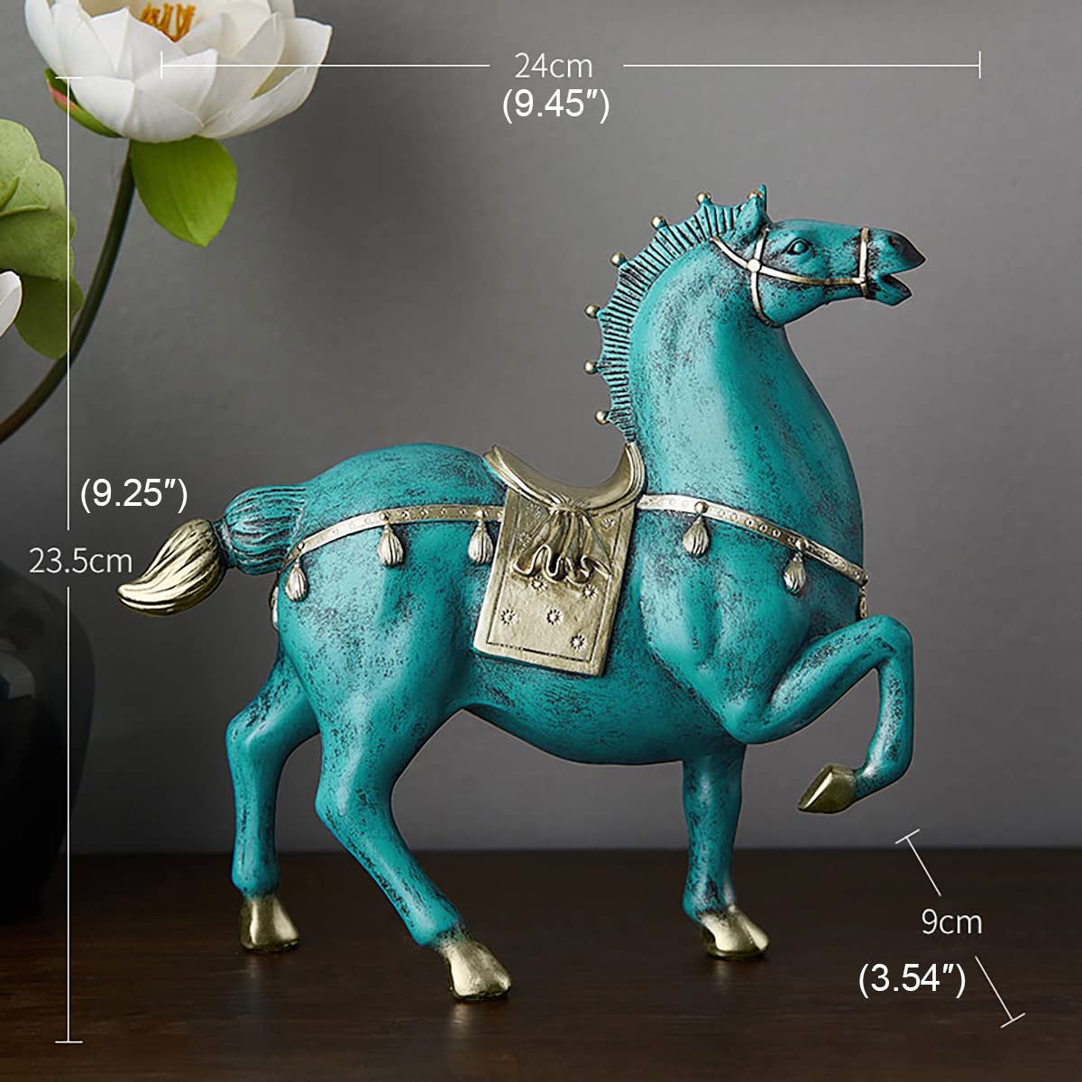 Amazon.com: ECYC Blue Resin Horse Statue, War Horse Sculpture Home