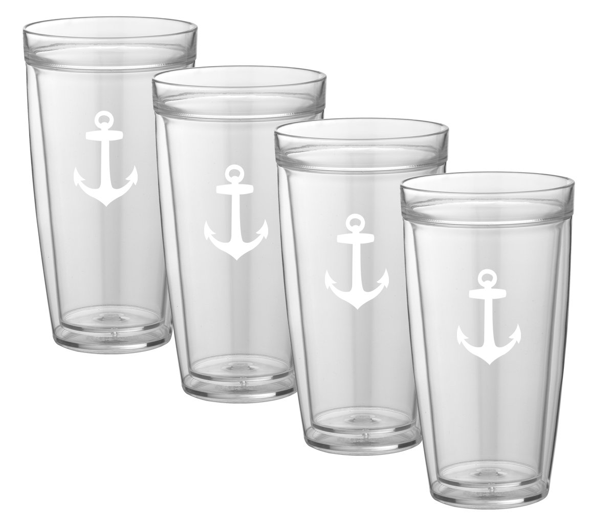 Kraftware Kasualware Collection Anchor Doublewall Drinkware, 22 Ounce - Set of 4