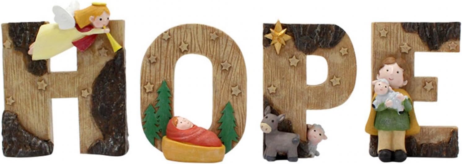 Qianly 4 Letters Sign Nativity Birth of Jesus Christ Figurine Statue Crafts Standing Centerpiece Christmas Nativity Sets for Indoor Outdoor