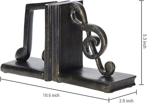 Miniatura 4 de MyGift Sujetalibros decorativos para mesa, elegantes soportes de resina marrón en forma de L para libros de escritorio con notas musicales
