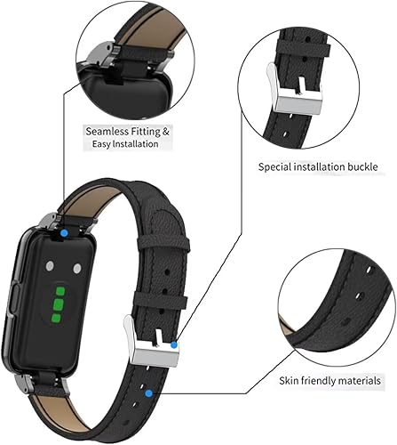 Miniatura 5 de T-BLUER Pulsera compatible con Huawei Band 8, correa de repuesto de cuero con marco de metal para Huawei Band 78