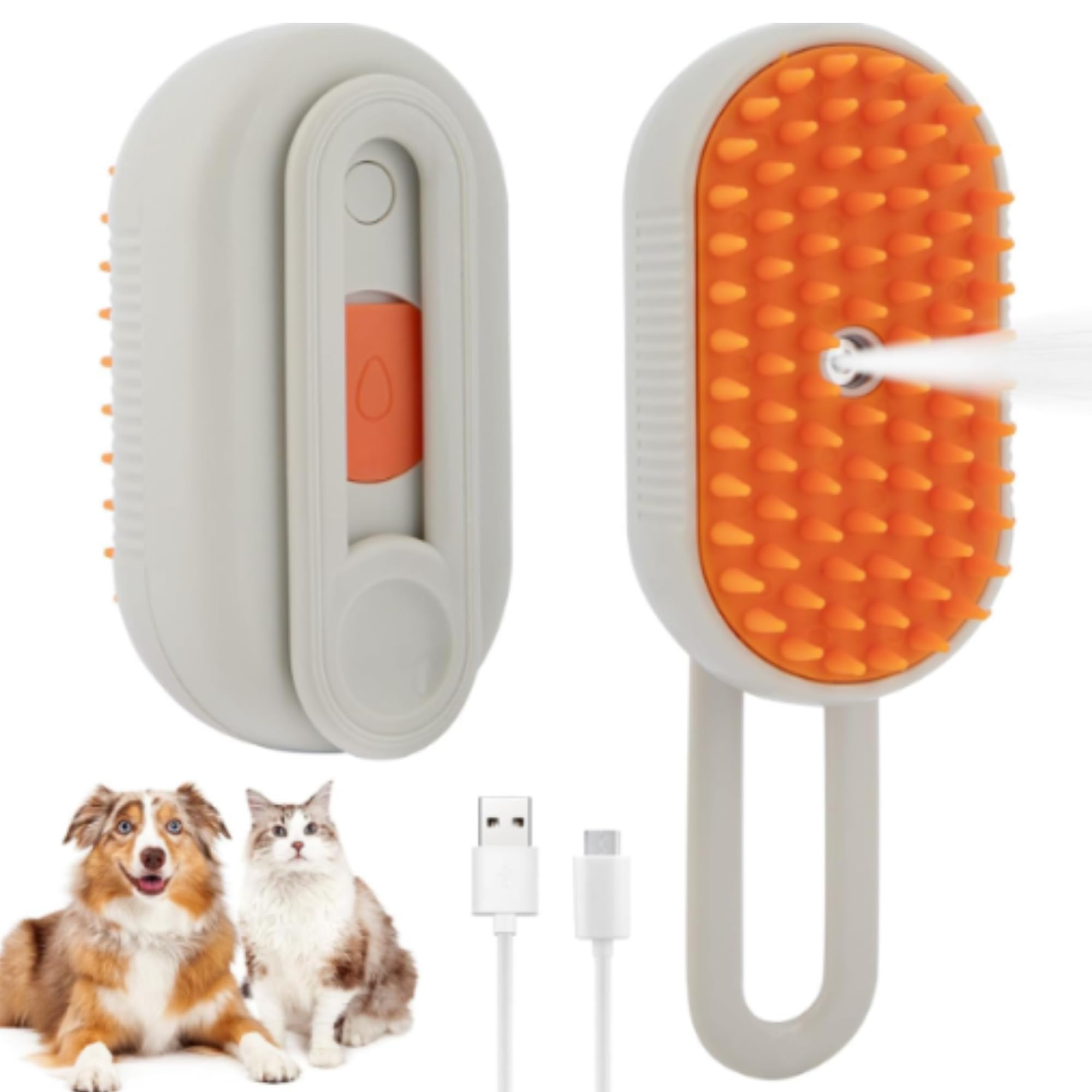 FAB TECH 4-in-1 Pet Steam Brush - Cat Brush With Steam Silicone Massage Comb,One-Touch Spray Pet Hair Removal Tool,Cat Brush For Shedding Multifunctional Dog Hair Brush,360°Rotating Handle