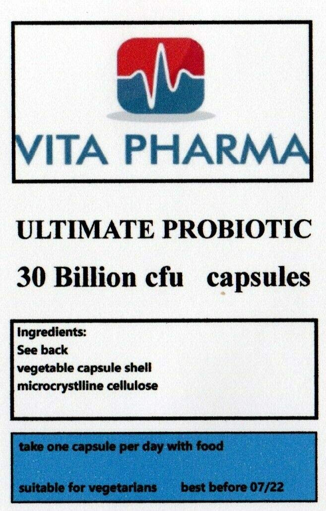 Ultimate PROBIOTIC 30 Billion CFU 25 STRAINS, 365 Capsules, 1 Years Supply, Bulk Deal by VITA PHARMA, Immune System, Produced here in The UK, Vegetarian Suitable