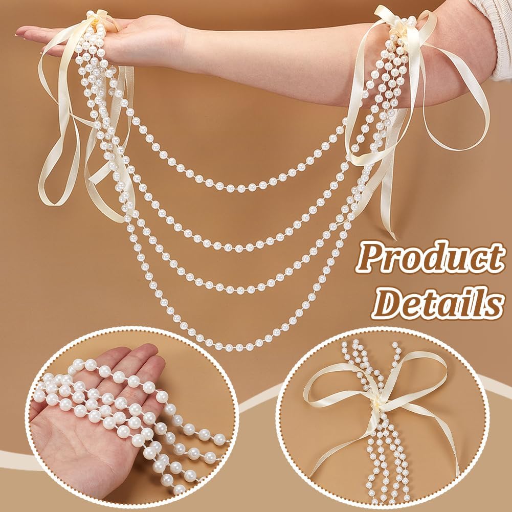 20PCS Wedding Pearl Bow Chair Decor White Pearl Beads Garland Chair Sashes Wedding Aisle Decorations Aisle Chair Sashes Decorations for Ceremony Coquette Party Banquet Outdoor Decor