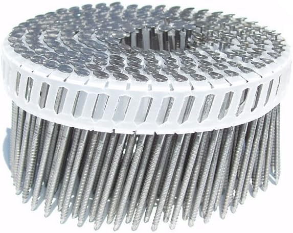 B & C Eagle 134X092RSSPC Round Head 1-3/4-Inch by .092-Inch by 15 Degree Plastic Collated Ring Shank Stainless Steel Mini-Coil Nail (6,000 per Box)
