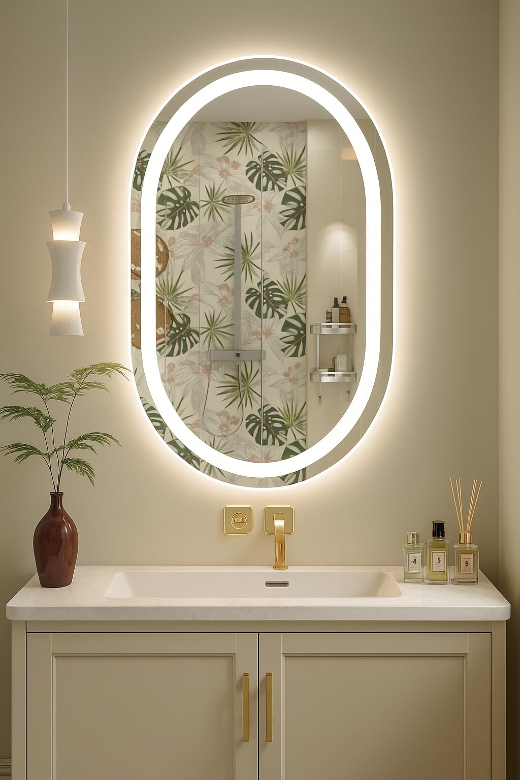 Oval LED Mirror with Touch Sensor & 3 Light Modes -2