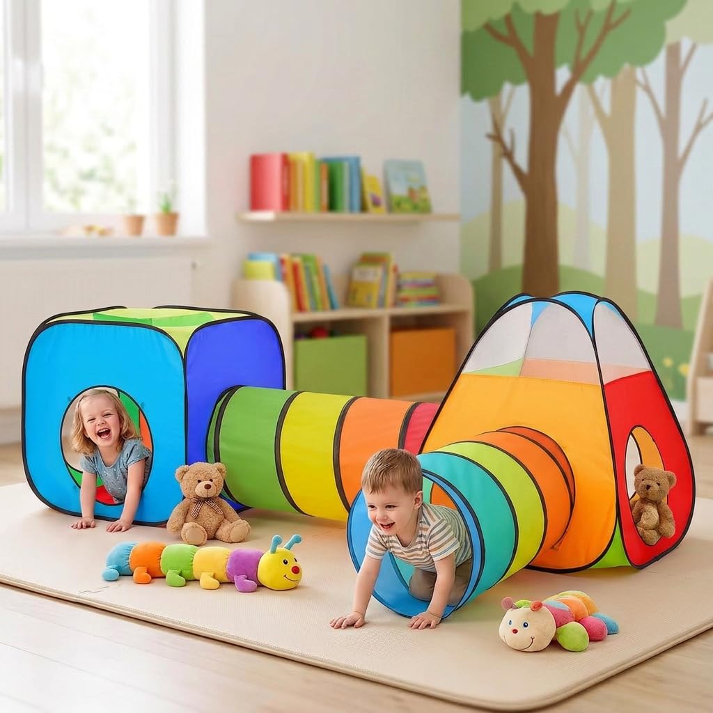 4 in 1 : Spielzelt Kinderzelt : Babyzelt mit krabbeltunnel : Teiliges Bällebad : Spielzelt Babyzelt : Spielhaus mit Zelt Tasche und Tunnel : Mehrfarbig B