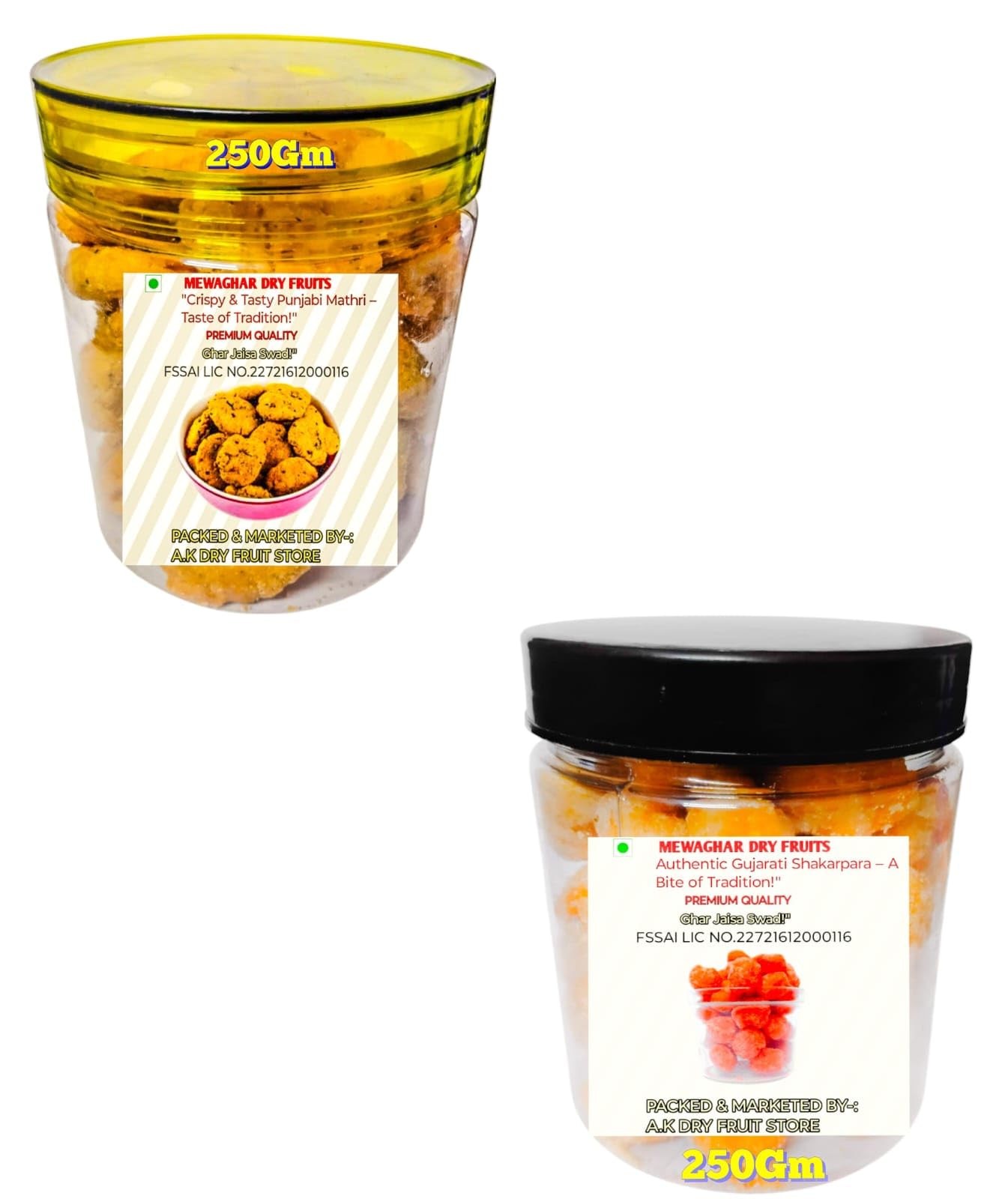 MEWAGHAR Punjabi Mathri & Gujarati Shakarpara Combo (250g x 2 Jars) | Traditional Indian Sweet & Savory Snacks | Tea-Time Namkeen | Homemade Taste | 500g Total | Crispy & Tasty Festive Treats-image-6
