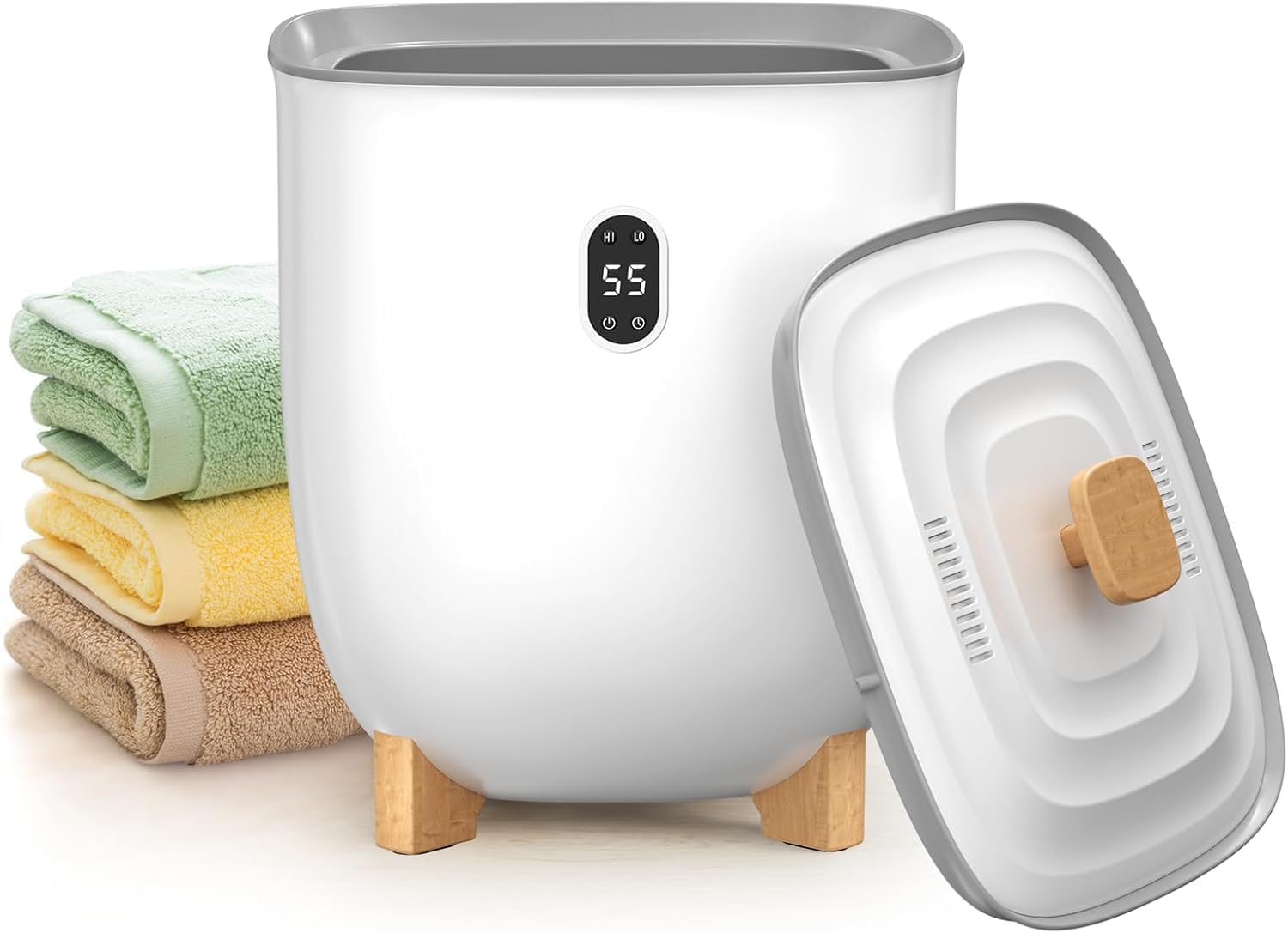 25L Towel Warmer,Large Towel Warmers for Bathroom,Hot Towel Warmers Bucket with 2 Heating Modes,Auto Shut-Off,LCD Screen,Fits 2 Blankets,Bathrobes, Luxury White