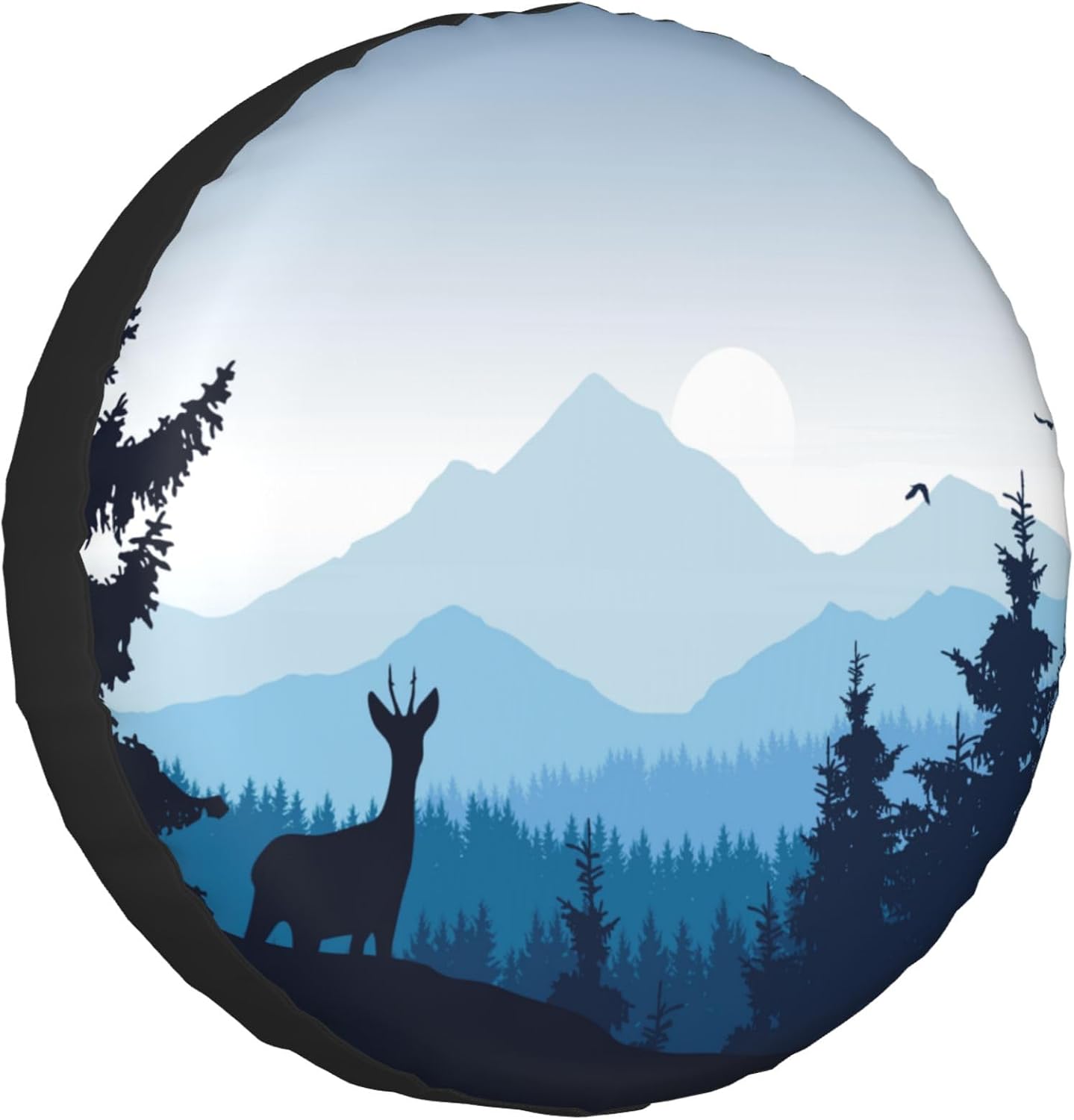 Mountain Panorama Deer Coniferous Timber and Forest Spare Tire Cowl Dustproof Tyre Covers Common Wheel Protectors for RV Journey Trailer SUV Truck 14 Inch