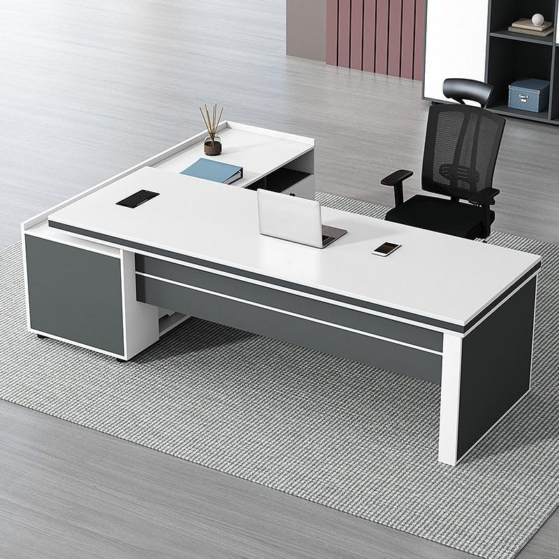 Image of Lakdi The Furniture Co Director & Executive L-Shape Office Table Luxury Desk Made in Particle Board with Side Unit Locking Drawer, Wire Manager, and CPU Storage - LDL-613