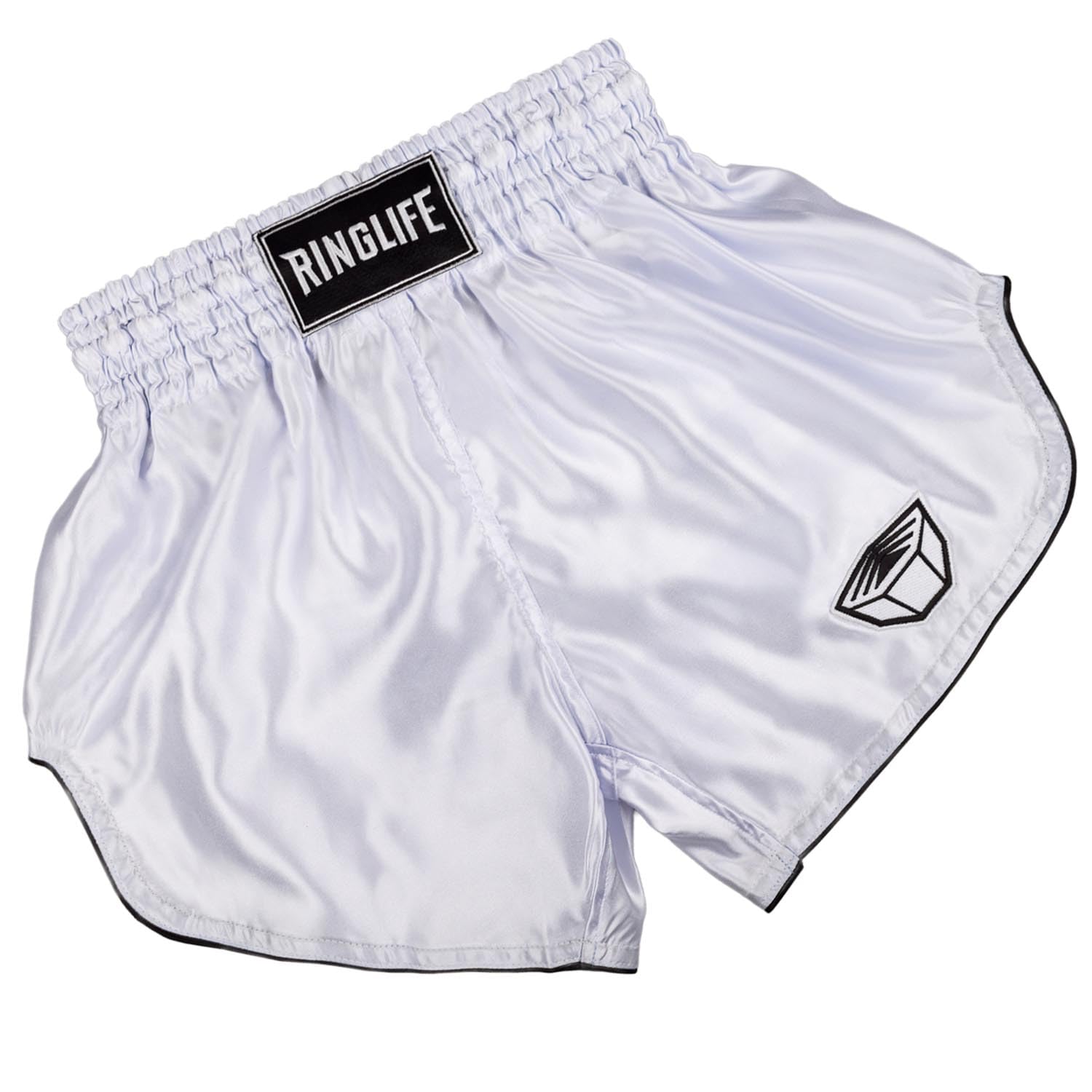 Muay Thai Shorts, Core, Weiß, Kickboxhose für Training & Wettkampf, Thaibox Shorts Satin, Atmungsaktiv, Langlebig, Kampfsporthose für MMA, K1, Boxen, Thai Boxen
