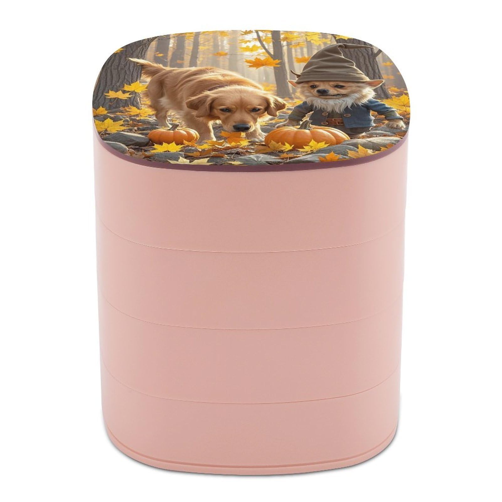 LZQPOEAS Dog And Maple Leaves Jewelry Box with Mirror 4-Layer Rotating Travel Jewelry Case Small Jewelry Organizer Portable Jewelry Storage Box Rings Stud Necklaces Earring Holder for Women