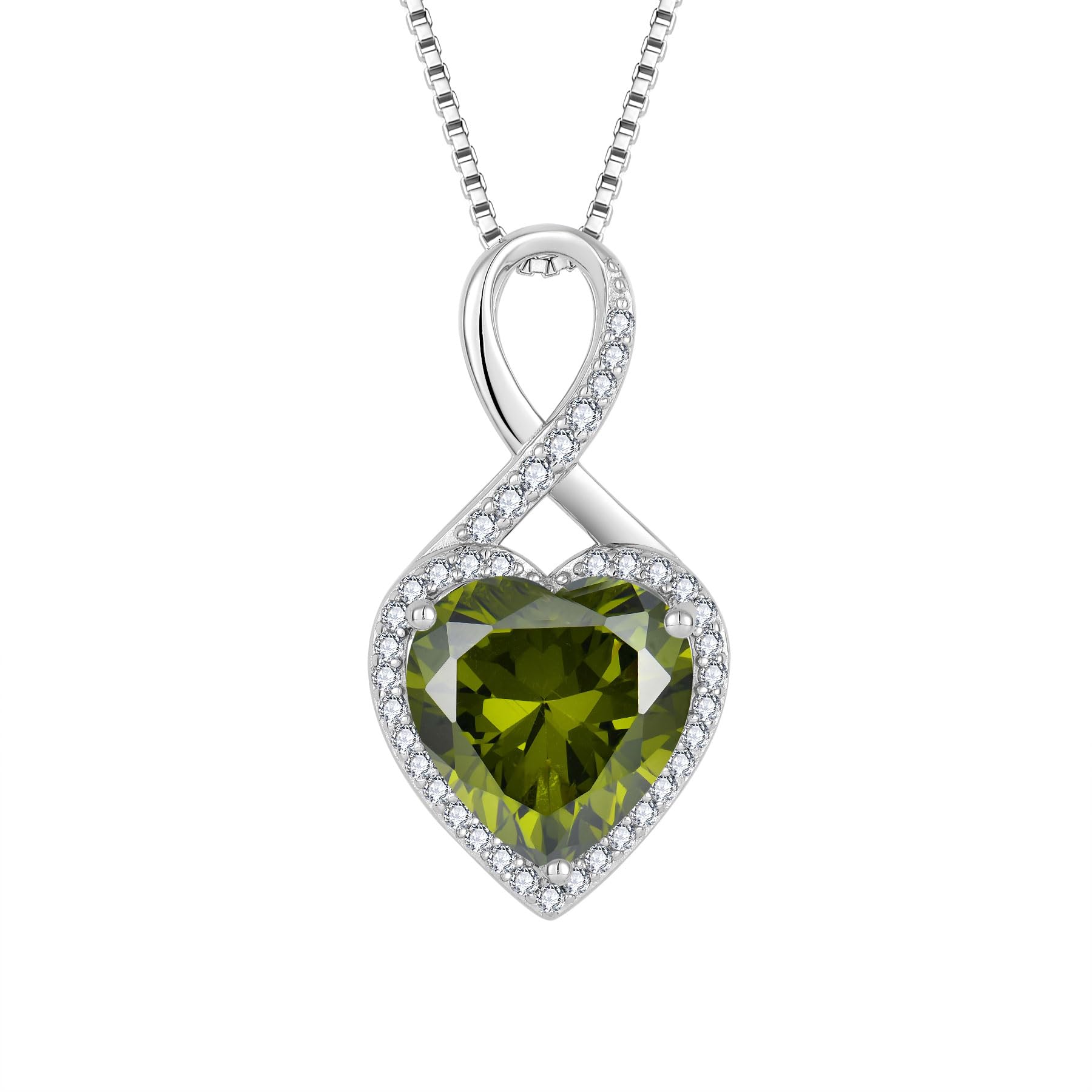 FJ Kette Damen 925 Sterling Silber Peridot Halskette August