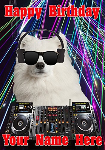 Samoyed Dog j544 Clubbing Cool DJ - Tarjeta de felicitación de cumpleaños (tamaño A5)