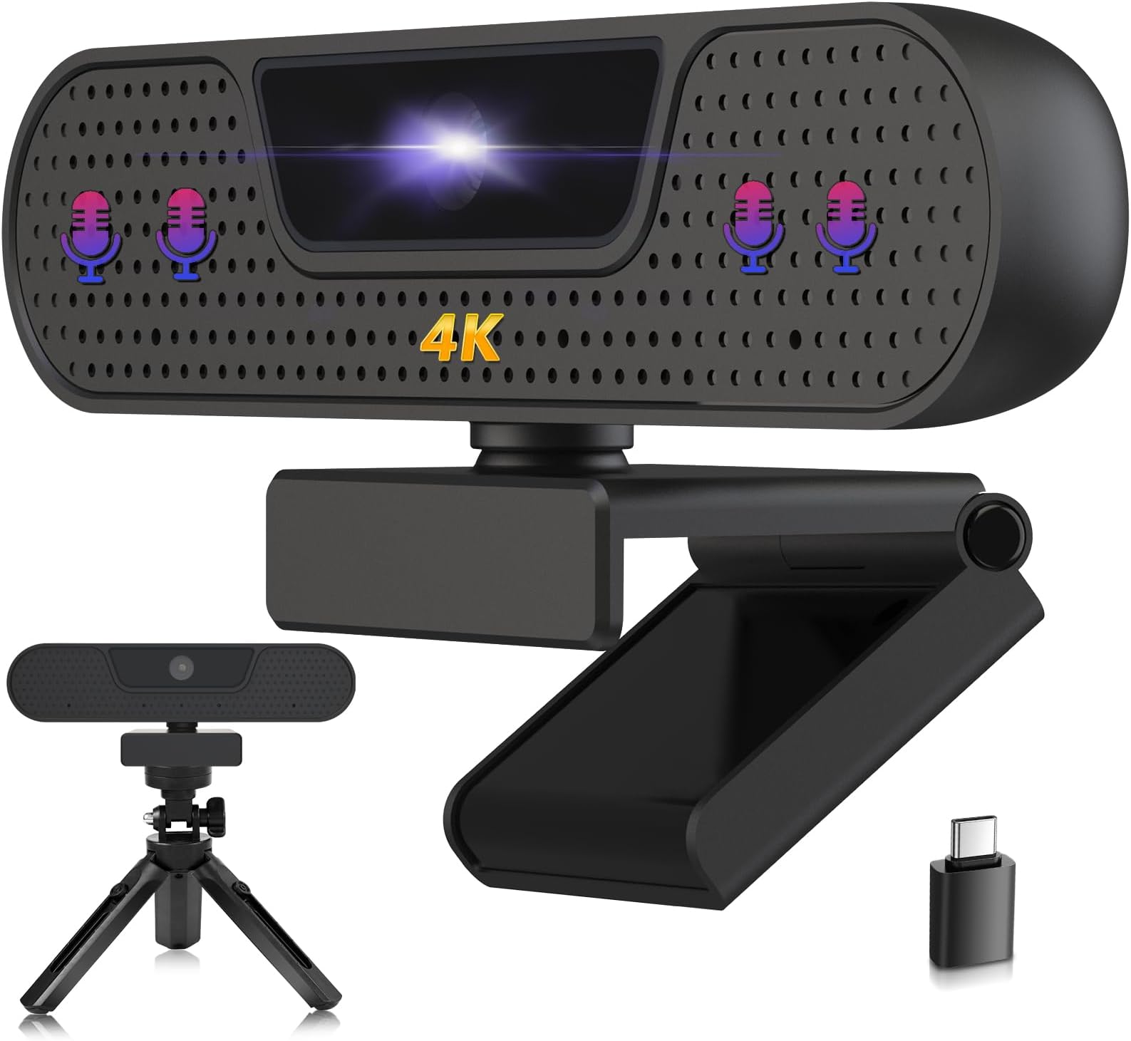W8GS 4K Webcam for PC, Webcam with Microphone, Auto Focus, Plug & Play, 85°View, Privacy Cover and Tripod for Streaming, Conferencing, Gaming, Video Calling, Skype,Teams, Zoom,Tablet,Laptop