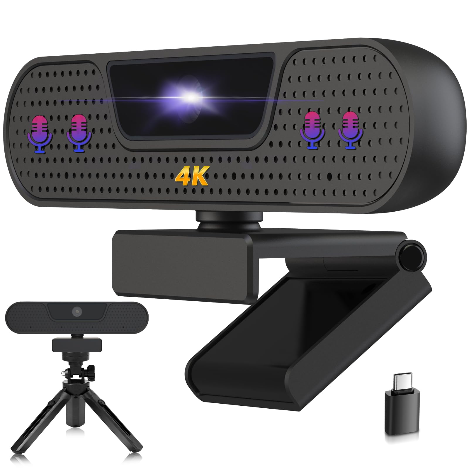 W8GS 4K Webcam for PC, Webcam with Microphone, Auto Focus, Plug & Play, 85°View, Privacy Cover and Tripod for Streaming, Conferencing, Gaming, Video Calling, Skype,Teams, Zoom,Tablet,Laptop
