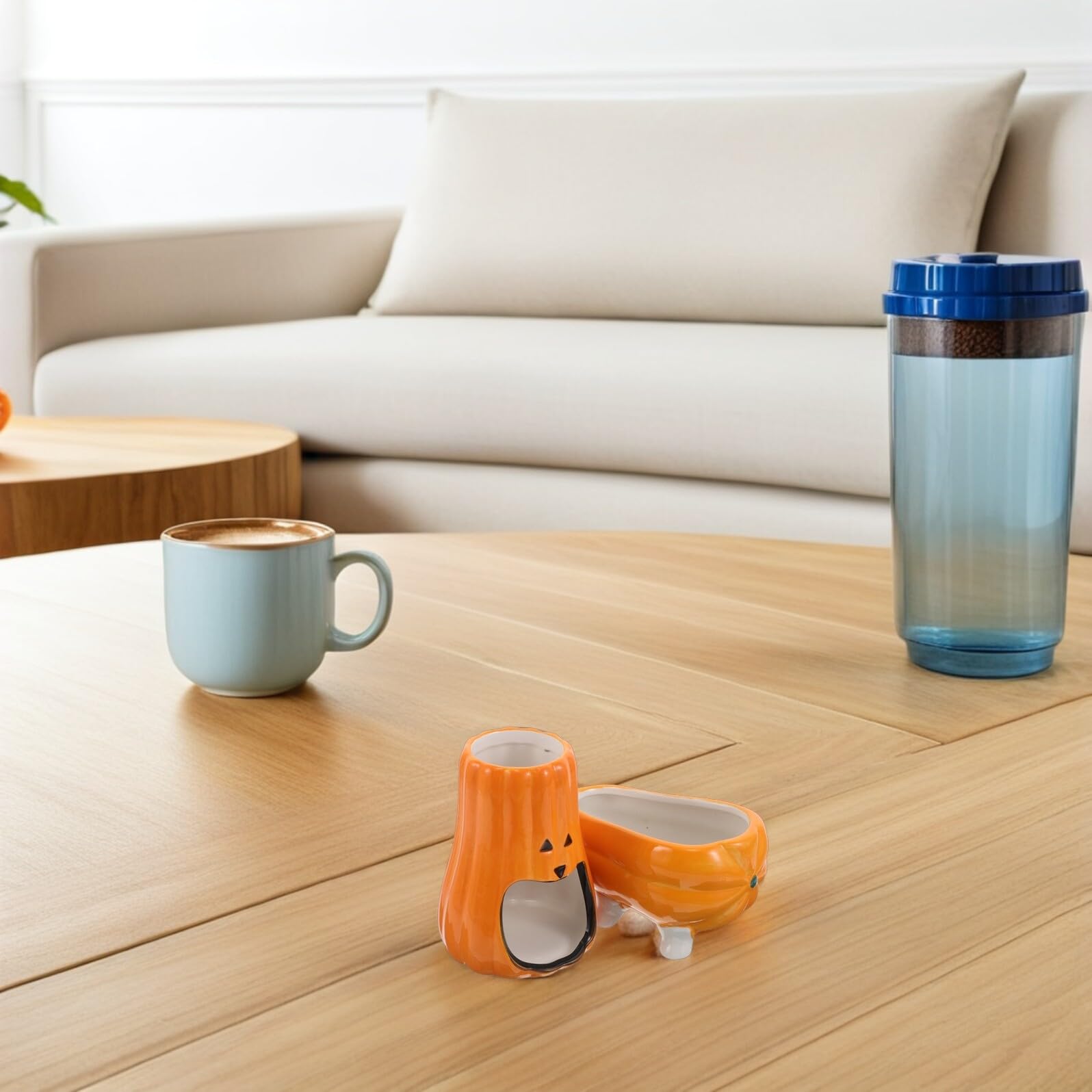 Keramik Hamster Wasserflasche Ständer mit Futternapf Pumpkin Design Stabiler Trinkflaschenhalter für Kleine Haustiere Wie Hamster Meerschweinchen Nagetiere Antikipp Basis
