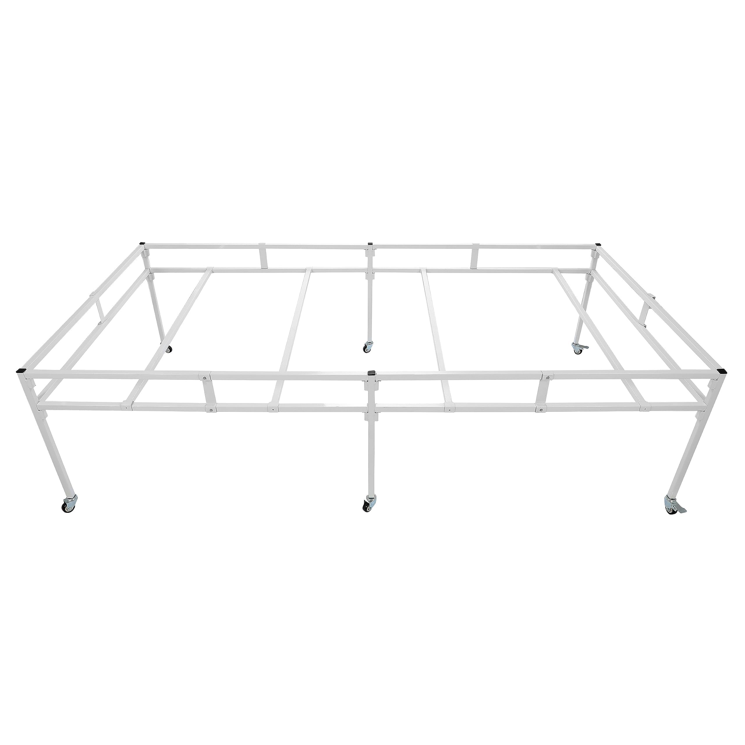 HECASA 4' x 8' Rolling Flood Table Tray Stand for Hydroponic Trays Reservoirs Hydroponic Tray Plants Stand Toolless Assembly Tray Stand Heavy Duty Steel Powder Coated White 600 LBS Weight Capacity