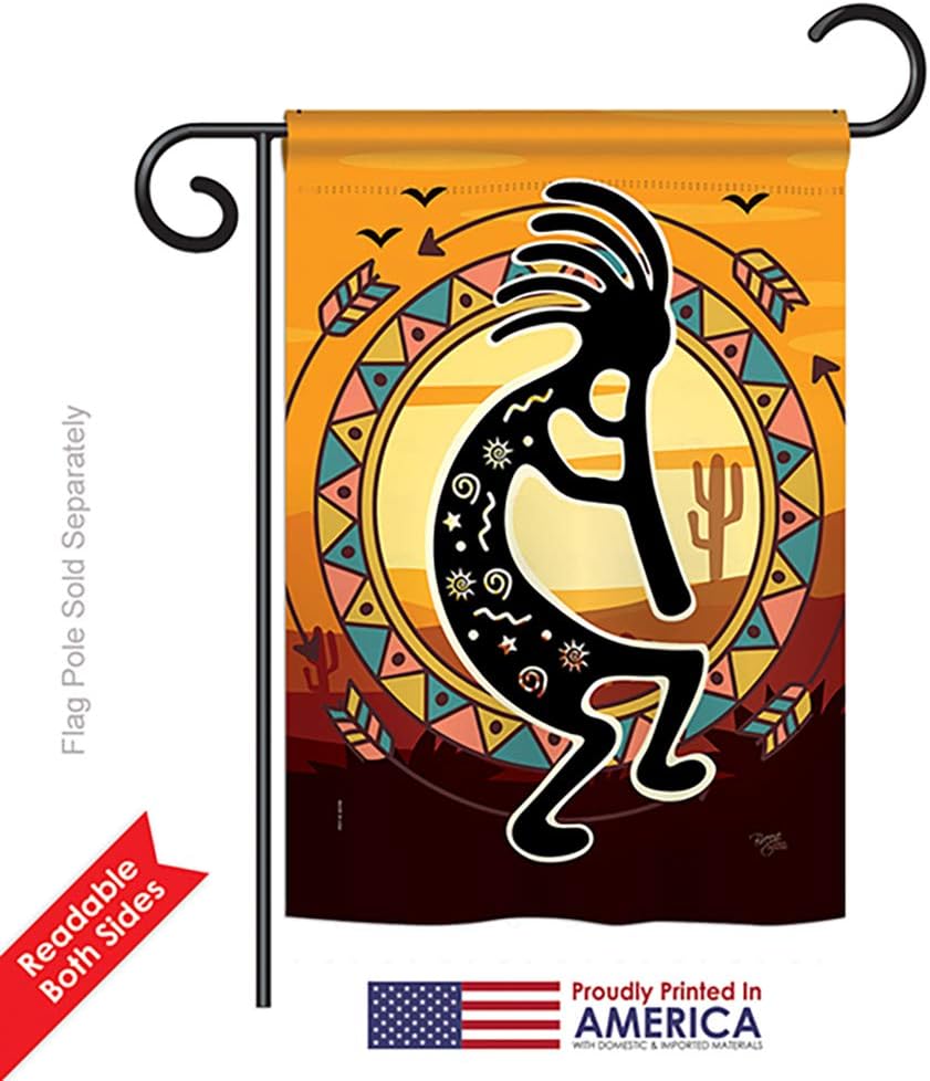 Kokopelli Playing Flute Garden House Flags Set Country Living Southwest Desert Cactus Succulent Particular Area Small Decorative Gift Yard Banner Double-Sided Made In USA 28 X 40