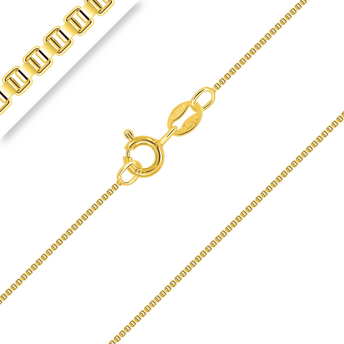 Cadena de Plata de Ley 925 Chapado en Oro 18K para Niños Malla Veneciana 1 mm 32-40 cm