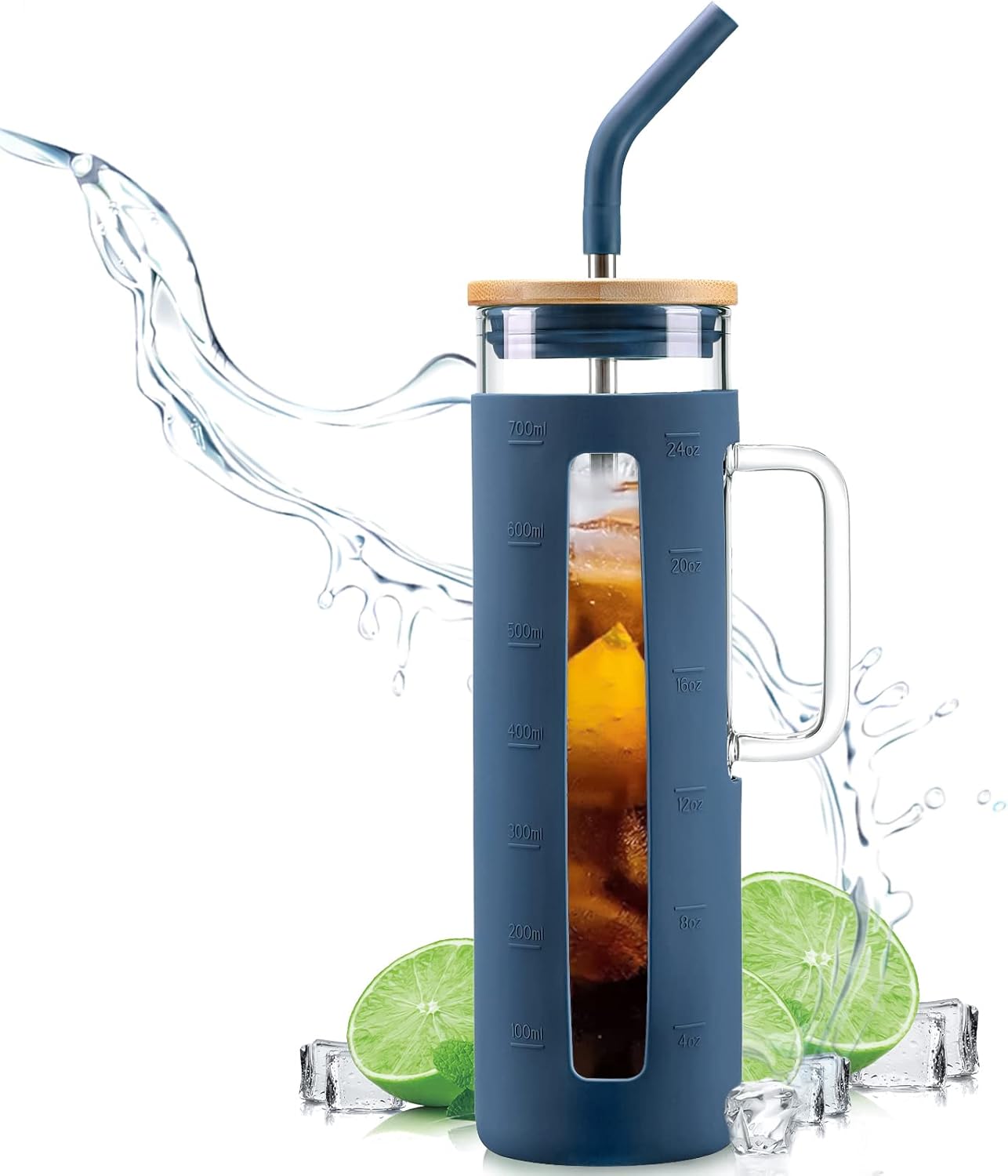 Kodrine Tumbler with Lid and Straw, 24 oz Glass Tumbler