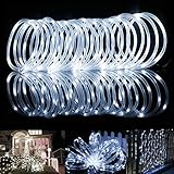 TR Turn Raise 12M 100 LED Solar Lichterkette, IP65 Wasserdicht Led Lichtschlauch Aussen, Außenlichter für Hochzeit, Party und Weihnachten, Dekoration (Kaltweiß)
