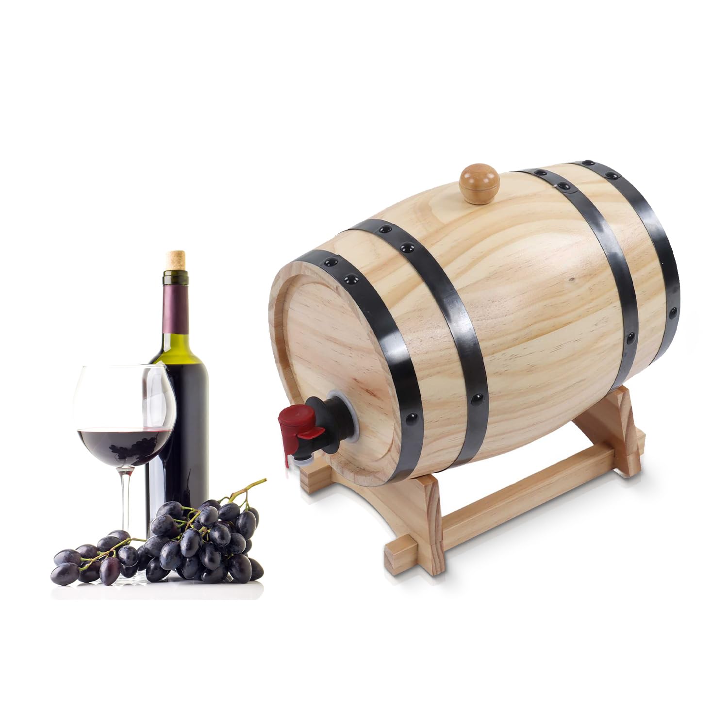 Tonneau à Vin avec Support, 1L Distributeur de Tonneaux à Vin en Bois Seau de Stockage Sans Fuite Fûts de Vieillissement de Fûts de Vin Fût de Whisky pour Bar de Restauration