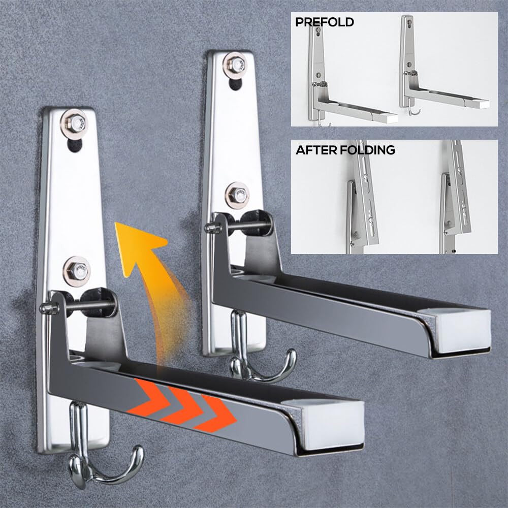 Staffa per Microonde, Supporto per Microonde in Acciaio Inox con 2 Gancio, Braccio Telescopico, Estensibile 20 – 40 cm, Supporto per Forno a Microonde da Parete
