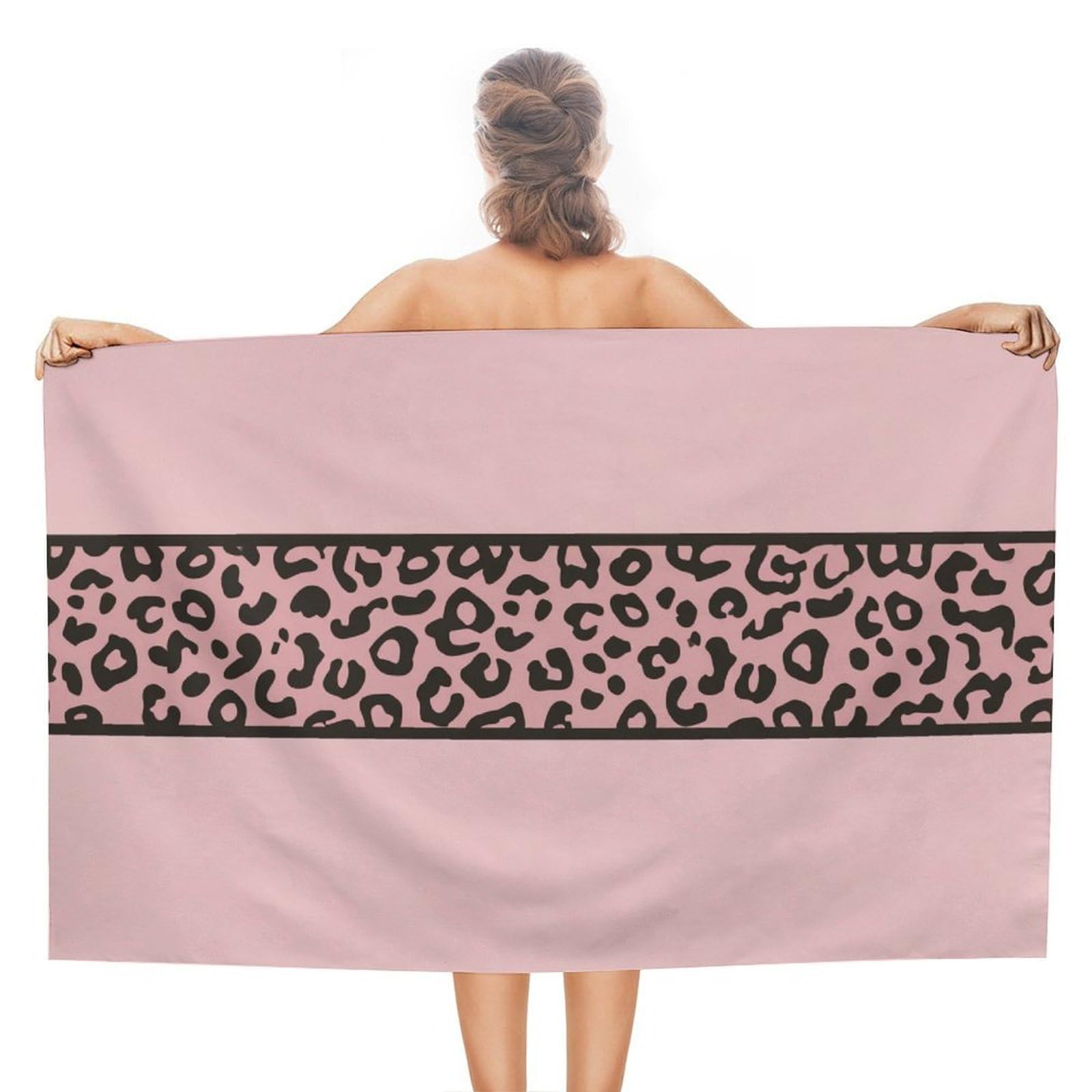 asbwuo Leopard Decorative Divider Line on Pink Beach Towel