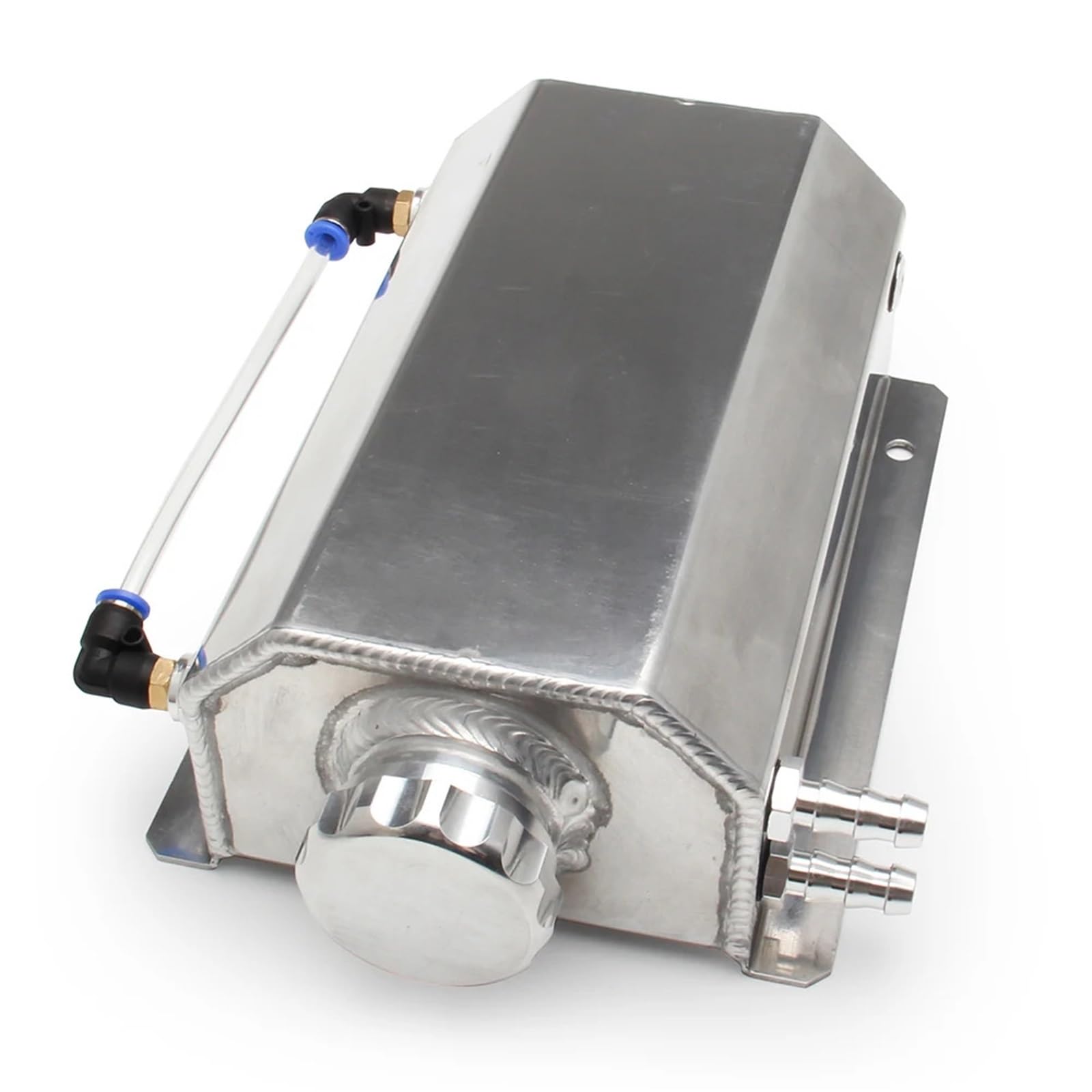 Uniwersalny 1L/2L Aluminiowy Zbiornik Na Olej Zbiornik Na Płyn Chłodzący Silnik Chłodnica Olej Zbiornik Paliwa Z Korkiem Spustowym Odpowietrznik(2L-Silver)