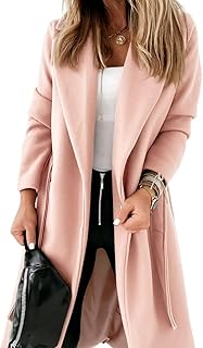 Womens Classic Coat Lapel Collar Open Front Belted Long Jacket