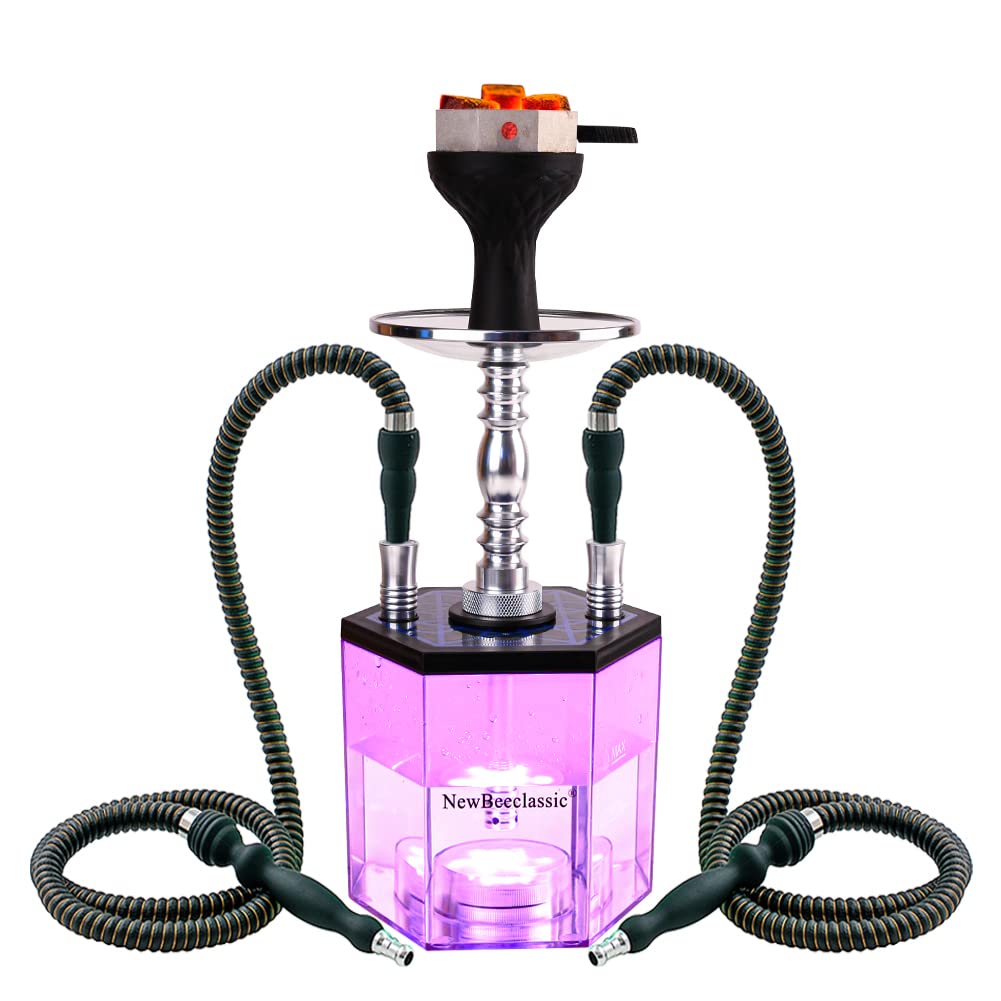 2 Hose Hookah Set with Travel Bag and Cleaning Brush - Travel Hookahs Set Clear Acrylic Modern Hookah & Accessories,Geometry Style Shisha Kit for for Better Shisha Hookah Narguile Smoking (Blue)