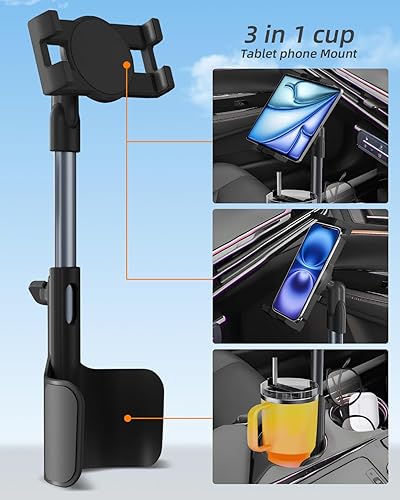 Miniatura 6 de 3 in 1 Tablet Holder for Car Bottle, 360Rotatable & Aluminum Telescopic Arm Sturdy Rod Cup Holder Tablet Mount for iPad Pro 12.91110.59.7AirMini