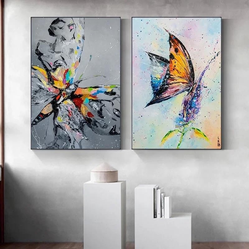 Tableau sur toile papillons colorés MAIMANG 70x100 cm décoration rétro épurée