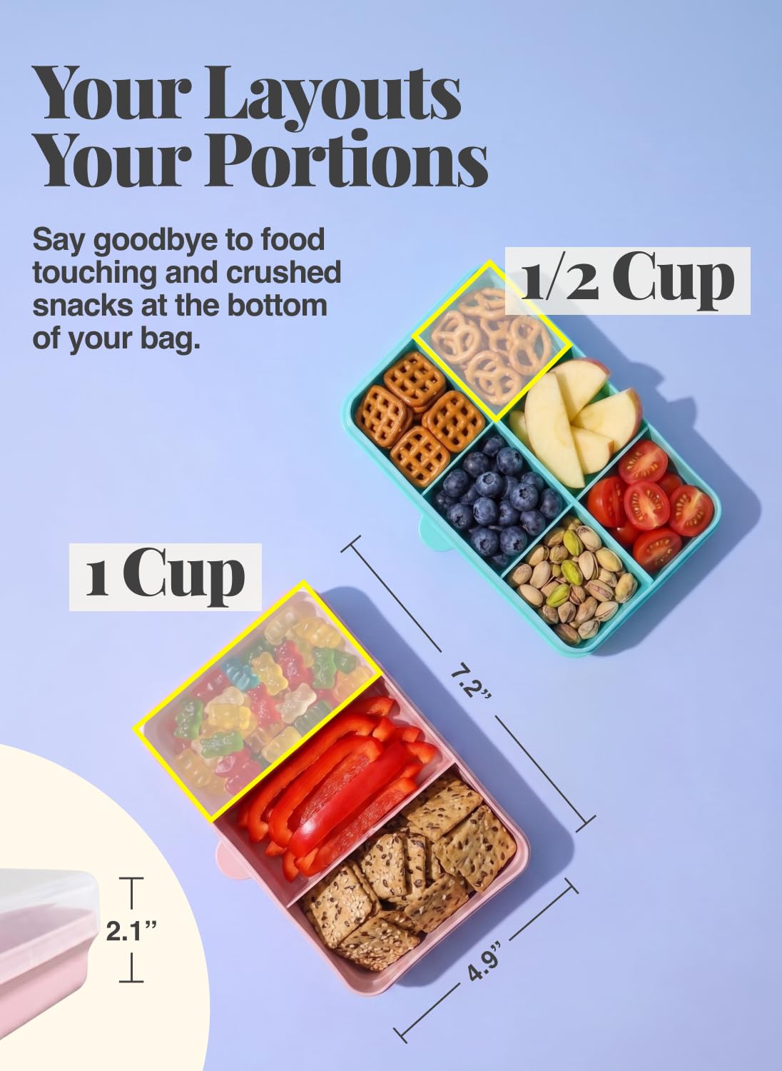 melii Mini Snackbox - 6 Fächer, unterteilter Snackbehälter, Lebensmittelaufbewahrung für Kinder und Erwachsene, herausnehmbare Trennwände, Kunst & Handwerk, Perlen, BPA-frei, Blau