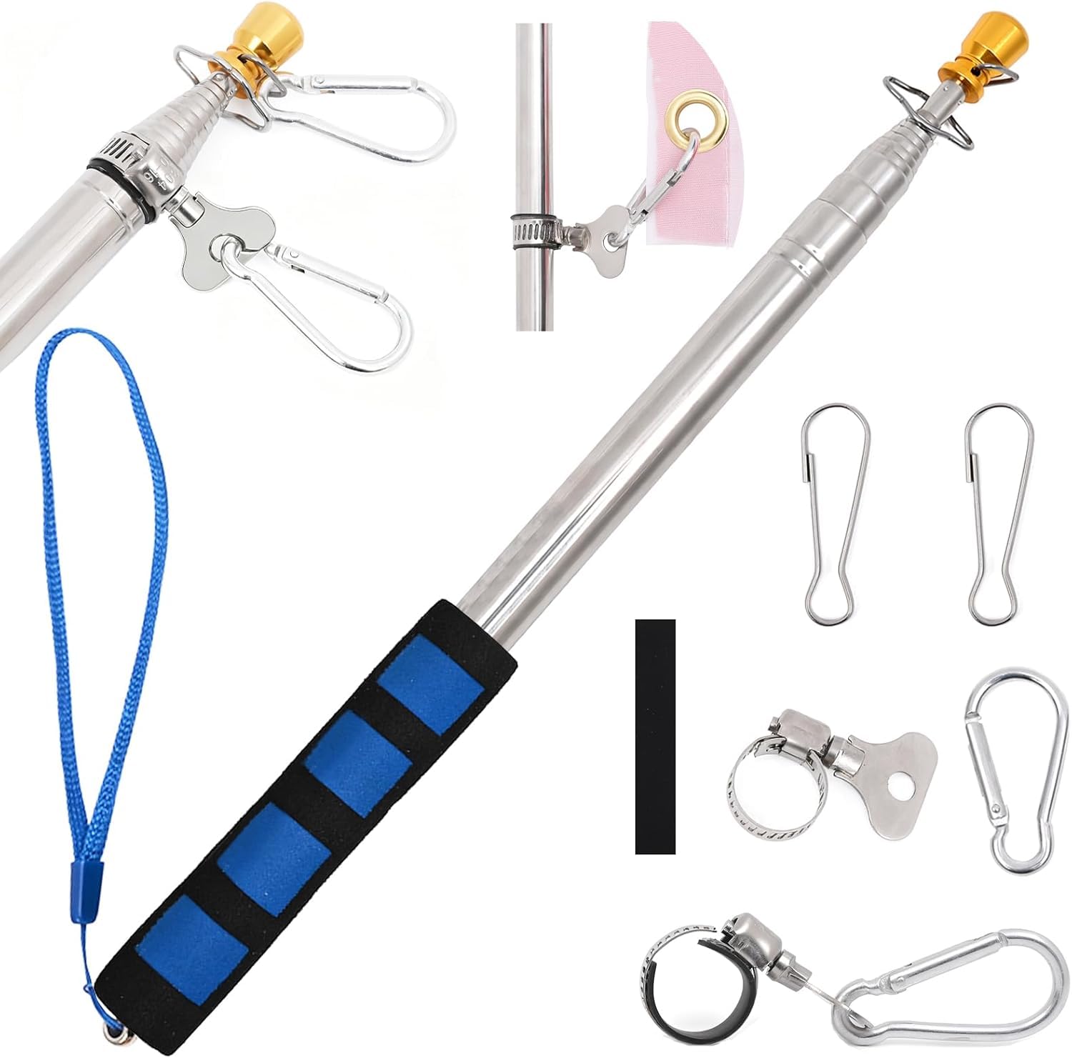 Difounmas 8.2FT Telescopic Flag Pole with Flagpole Clamp Clip Kit Handheld Portable Extendable Flagpole Stainless Steel Retractable Banner Pole Tour Guide Flag Pole for Camping Festival Teaching