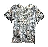 Vipada Handmade Dashiki Shirt African Tunic Unisex Top Men & Women ™(White with Black) L