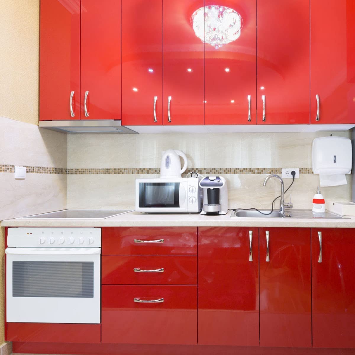ERATO Red Vinyl Wallpaper Peel & Stick Self Adhesive Vinyl Red Contact Paper for Cabinets Countertop Kitchen Shelves Liner Waterproof Wallpaper (24x48 Inch, Red Glossy)